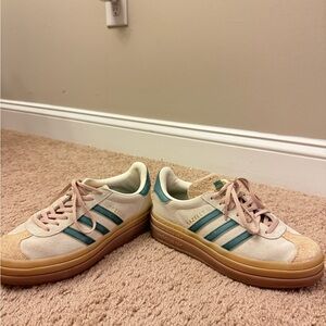 Adidas Cream and Teal Sneakers